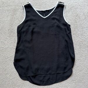 Iconic Black White Trim Sleeveless Tank Top V Neck Double Layer Blouse Tee Shirt